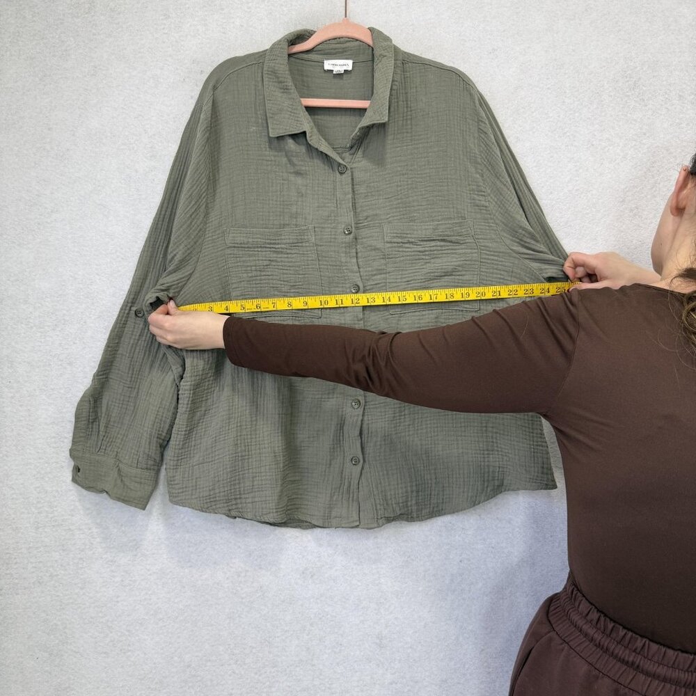 Summersalt Shirt Womens 2XL Green Organic Cotton Gauze Button Front Relaxed - Picture 7 of 10